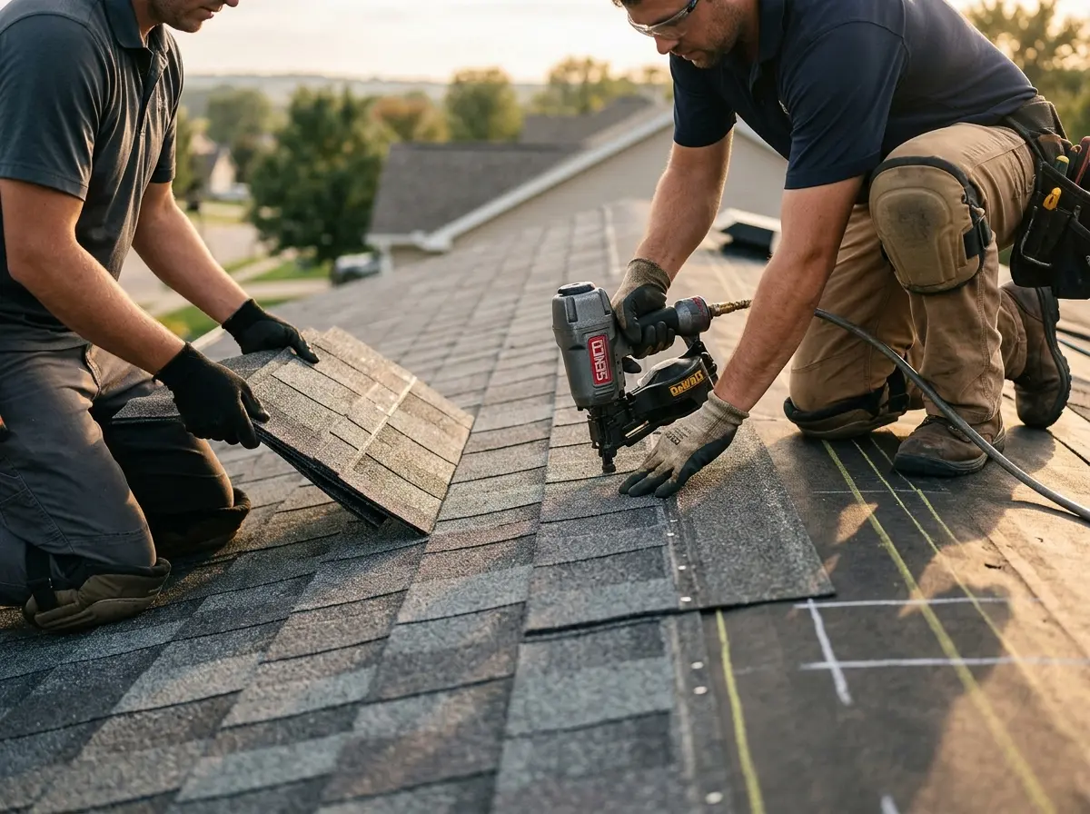 Professional roofer working on a residential roof in Pass Christian